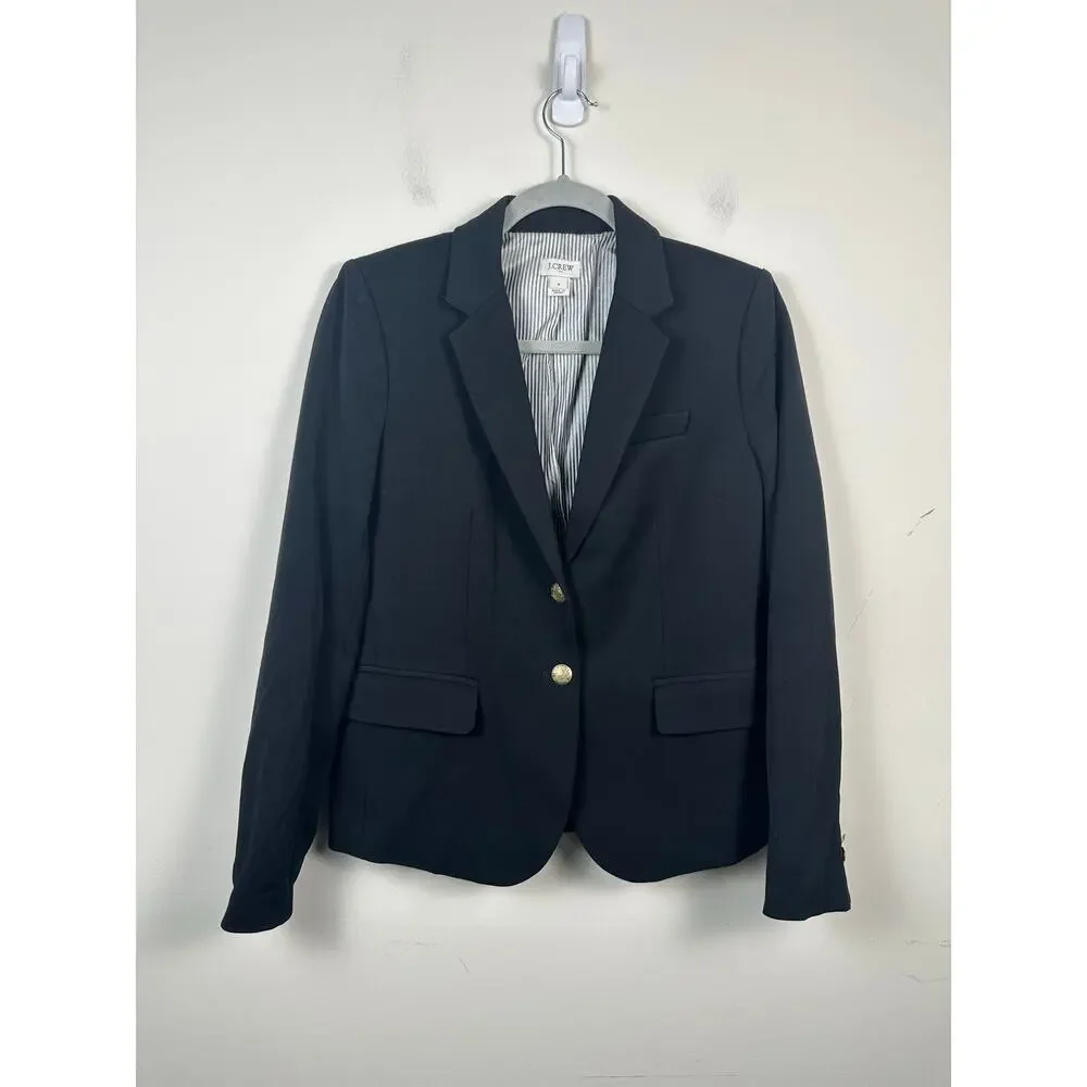 J.‎ Crew Two Button Blazer Black Gold Buttons Classic Size 4 EUC Factory